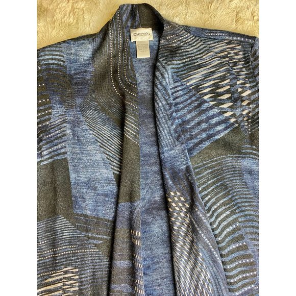 NWOT Chico's sweater, knit open-front cardigan, Small, Size 4, blue/grey - Picture 3 of 11